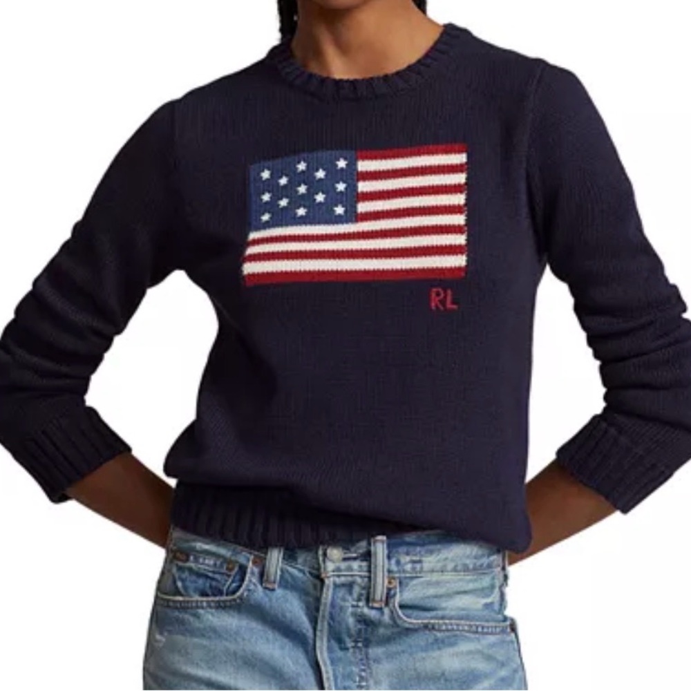 Ralph Lauren Navy Sweater with Flag Design PERFECT CONDITION